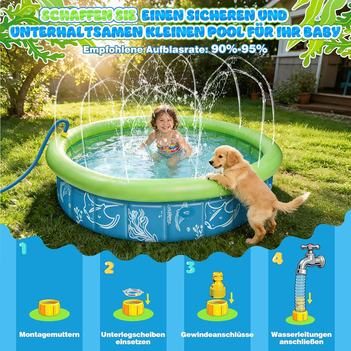 4-in-1 Pop Up Baby Planschbecken, Strandmuschel Baby mit Wasserstrahlen, Babypool Bällepool mit UV S