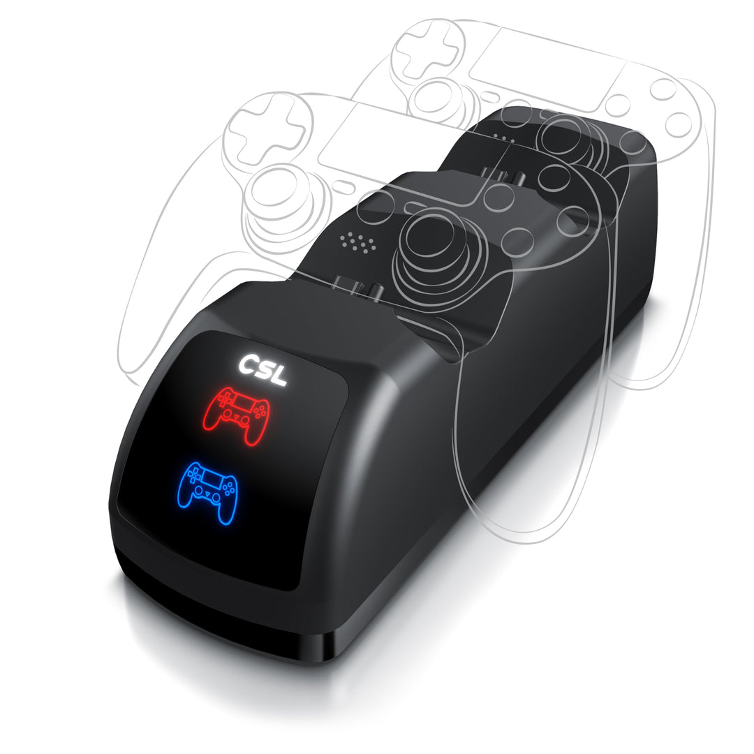 CSL - Ladestation für PS4 Gamepads – mit Mikro USB Ladekabel – PS4 Ladegerät - Doppeltes Schnelllade