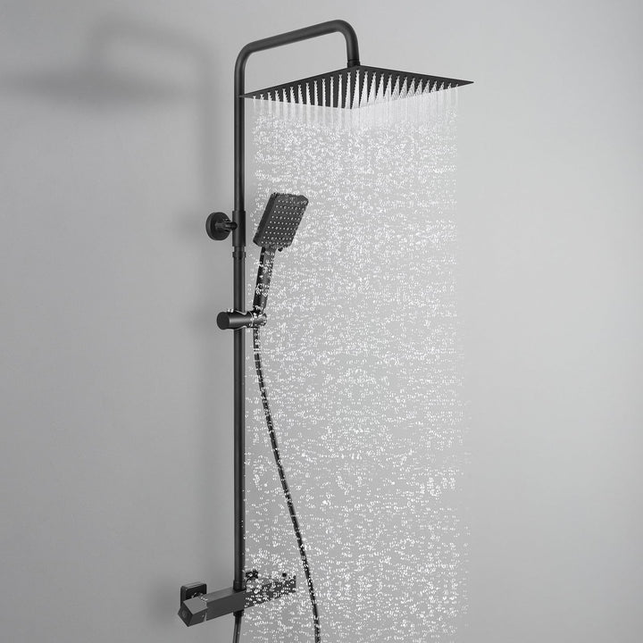 Auralum Thermostat Duschsystem Komplettset Schwarz mit 30cm Edelstahl Regendusche, 6 Strahlarten Han