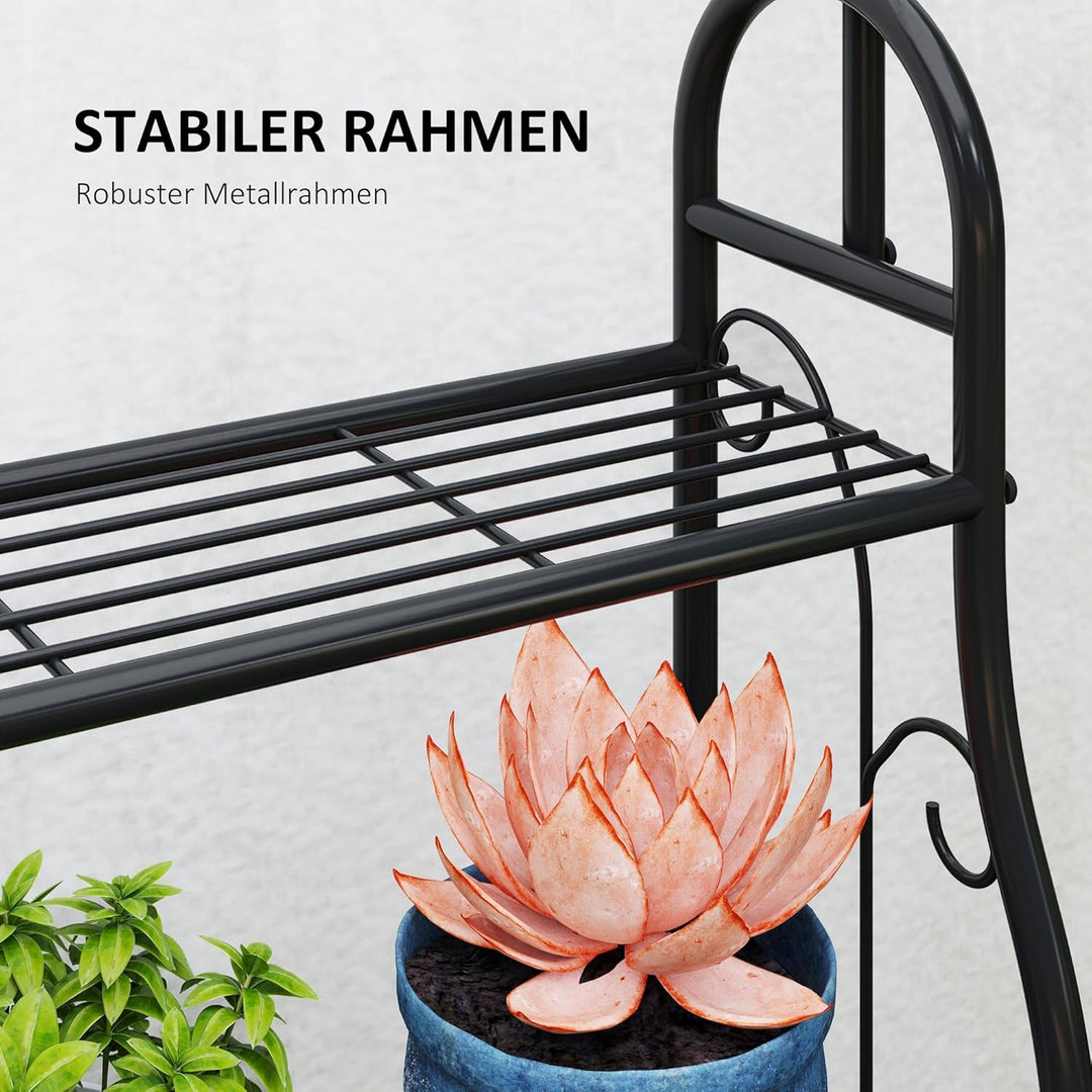 Outsunny 3-Etagen Pflanzenständer mit Hängestange, Haken, Blumenständer für Innen, Pflanzenregal aus