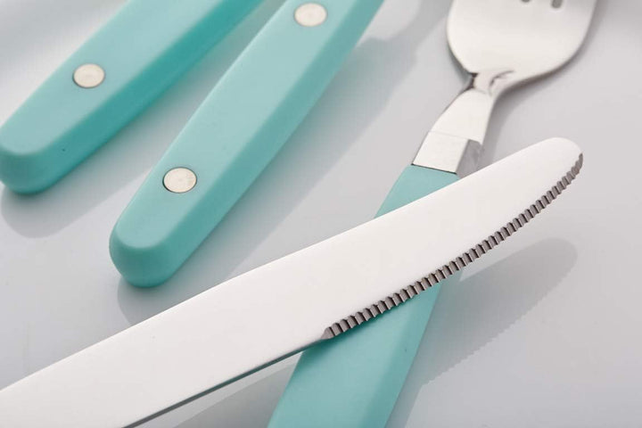EXZACT Besteckset 24-teilig Edelstahl - mit Niet-Bastelgriffen/Besteck im Retro-Stil - 6 x Essgabeln