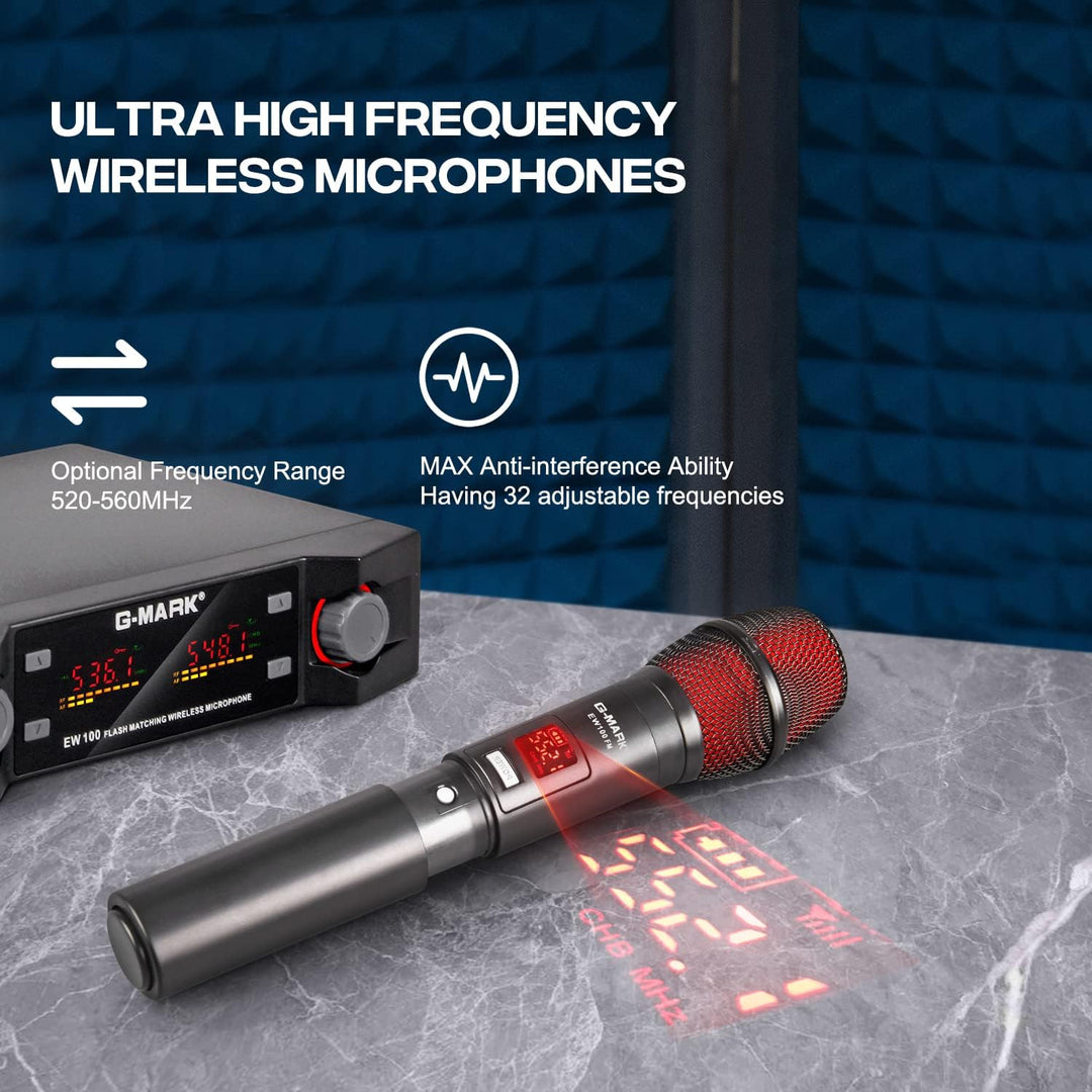 G-MARK Drahtloses Mikrofon, UHF Dual Handheld Cordless Dynamic Mic System mit wiederaufladbarem Empf