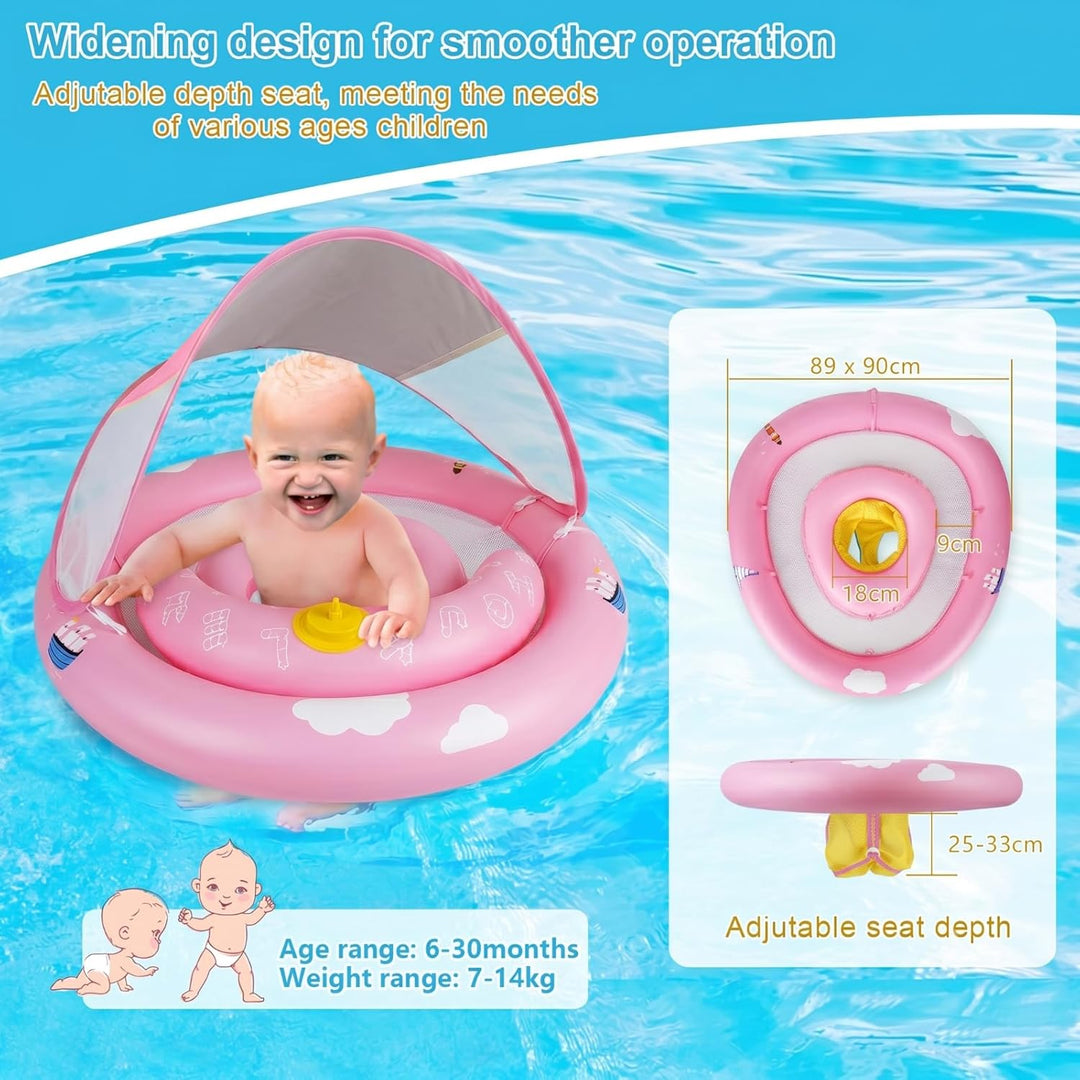 MYCARBON Baby Schwimmring mit verstellbare Schwimmsitz UPF50+ Sonnendach Spielzeug für Kinder Schwim