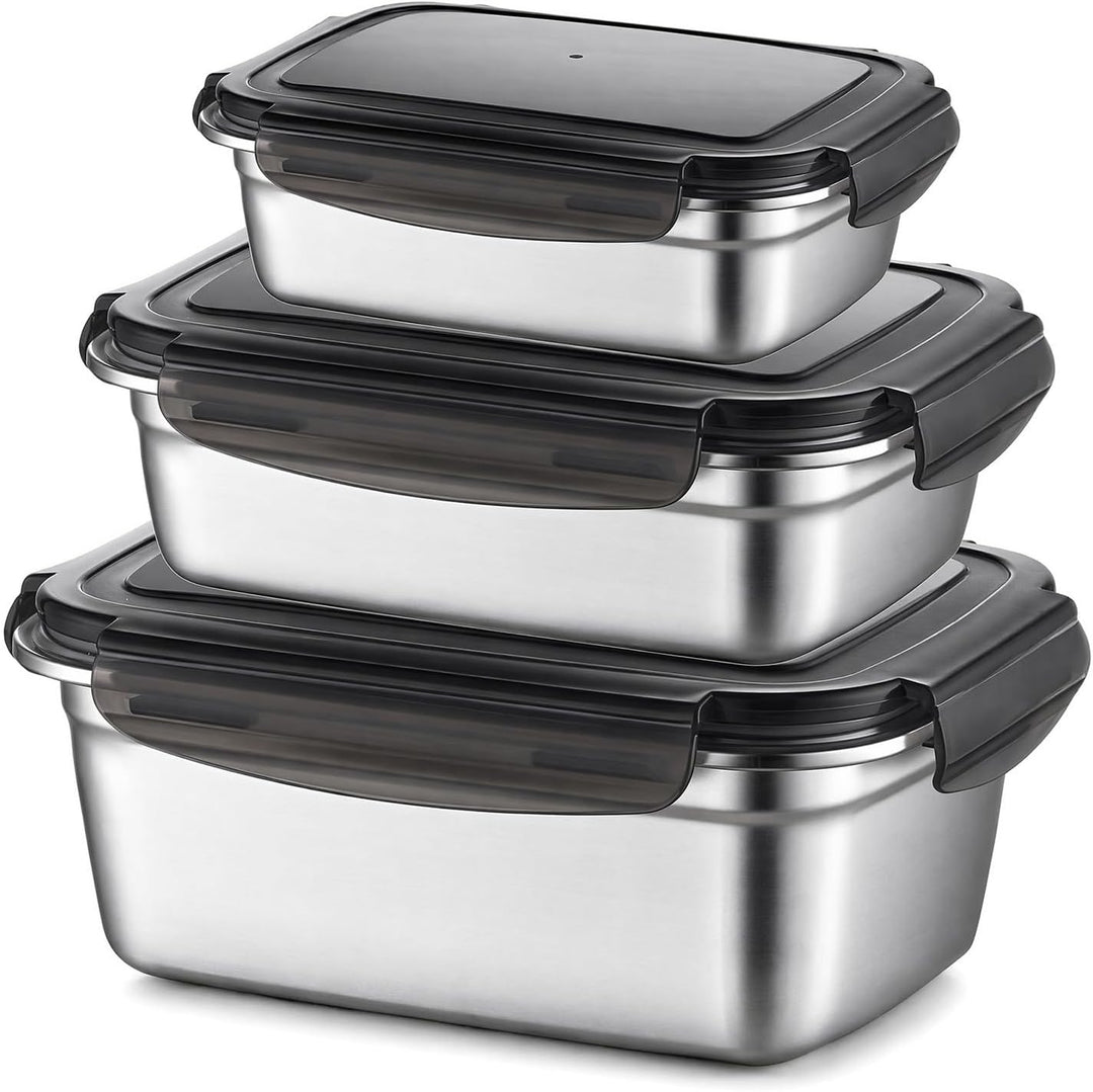 3pcs Brotdose Edelstahl mit Deckel Luftdicht (350ml, 850ml, 1800ml) | Auslaufsichere lunchbox Edelst