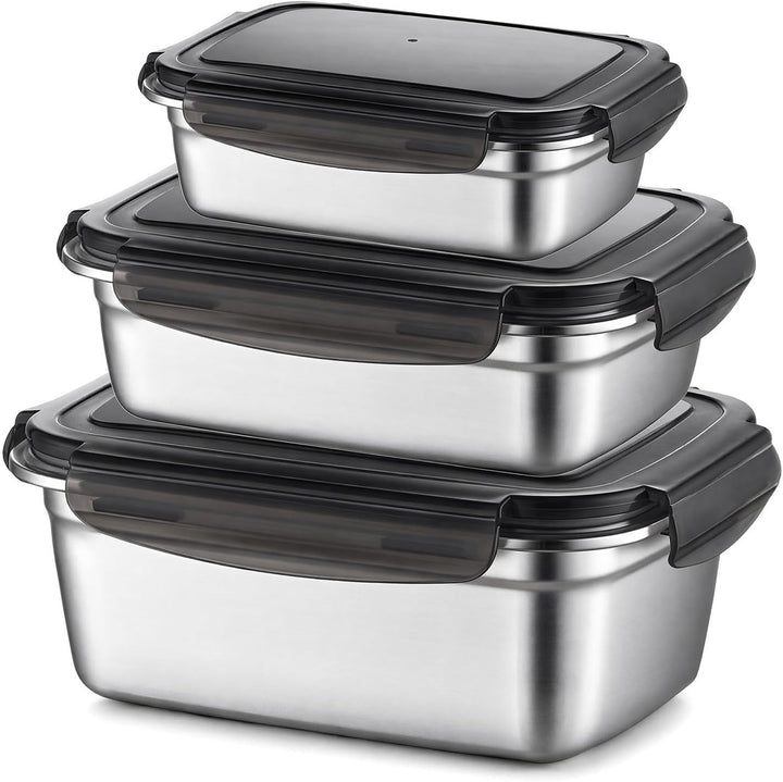 3pcs Brotdose Edelstahl mit Deckel Luftdicht (350ml, 850ml, 1800ml) | Auslaufsichere lunchbox Edelst