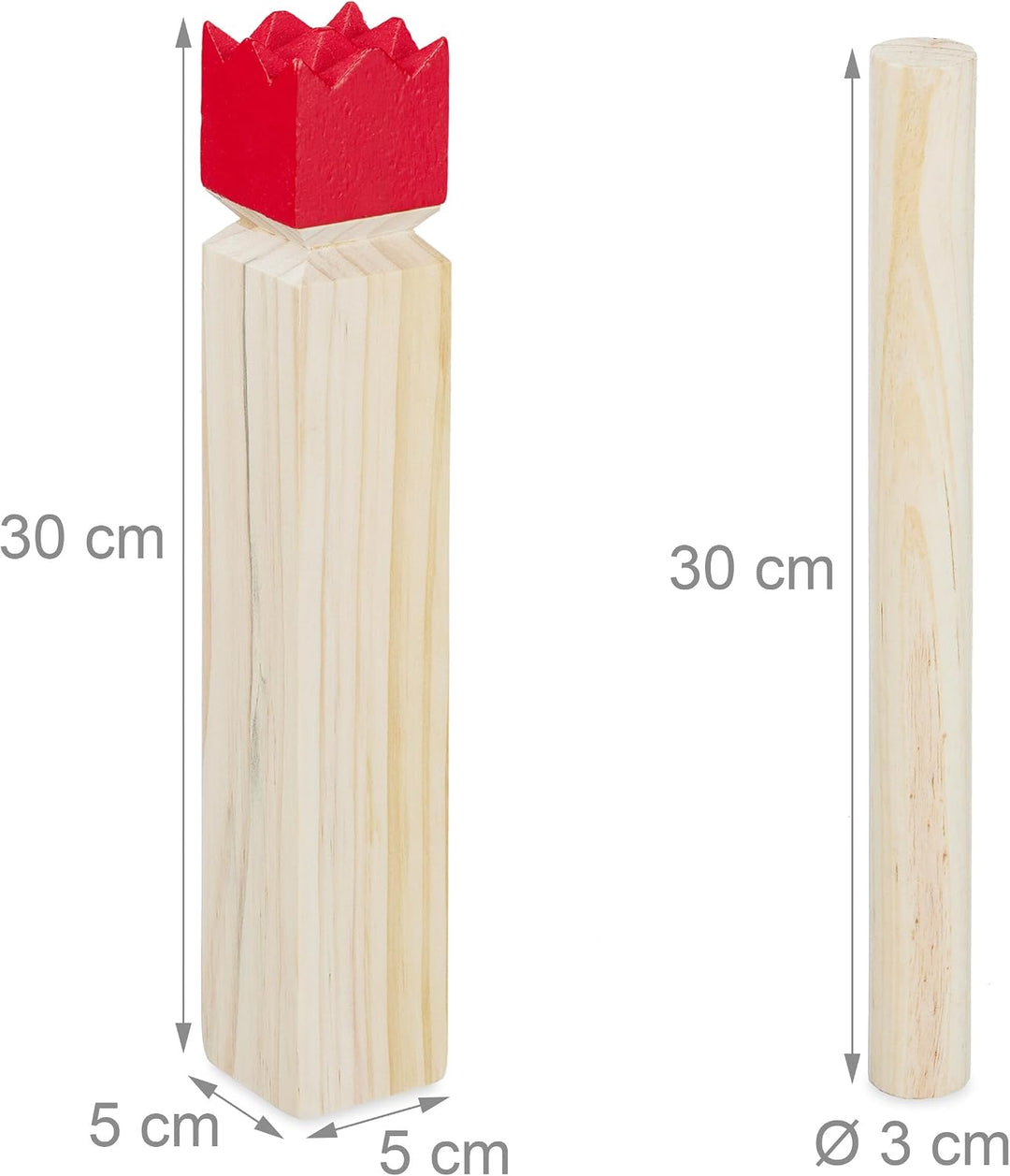 Relaxdays Wikinger Wurfspiel aus Kiefernholz, Natur Kubb Wikingerspiel, roter König, gross, Gartensp