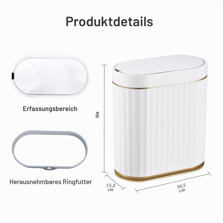 ELPHECO Badezimmer Mülleimer mit Deckel 8L Sensor Mülleimer, schmaler Kunststoff-Mülleimer, wasserdi