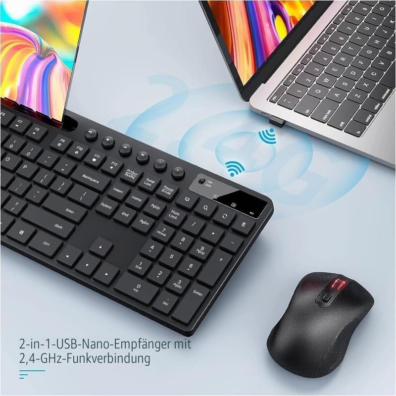 MARVO Kabelloses Tastatur und Maus Set, 2.4G Wireless, Englisches QWERTY-Layout, Ergonomisch, mit Sm