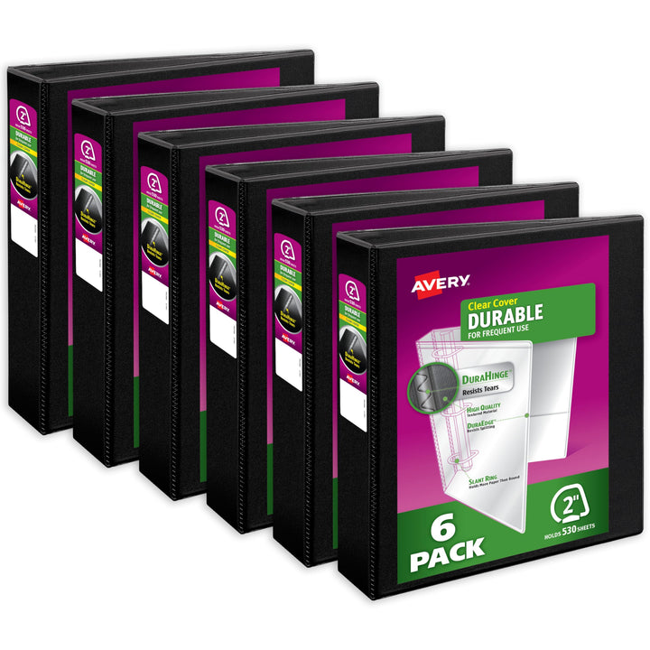 Avery Durable View 3 Ring Binder, 2 Inch Slant Rings, 6 Black Binders (17031) schwarz 2" 6-er Packun