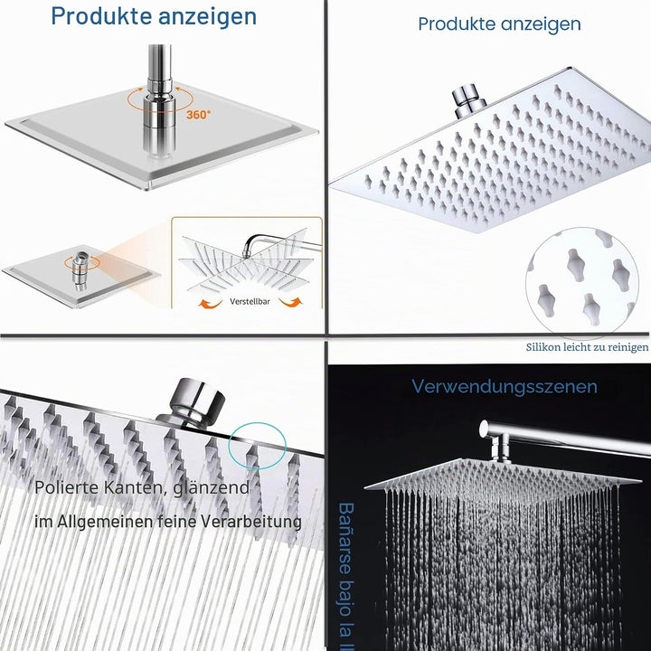 8 Zoll(20x20cm) Regendusche Duschkopf Edelstahl AISI304 Regenbrause Anti-Kalk-Düsen Duschkopf Regend