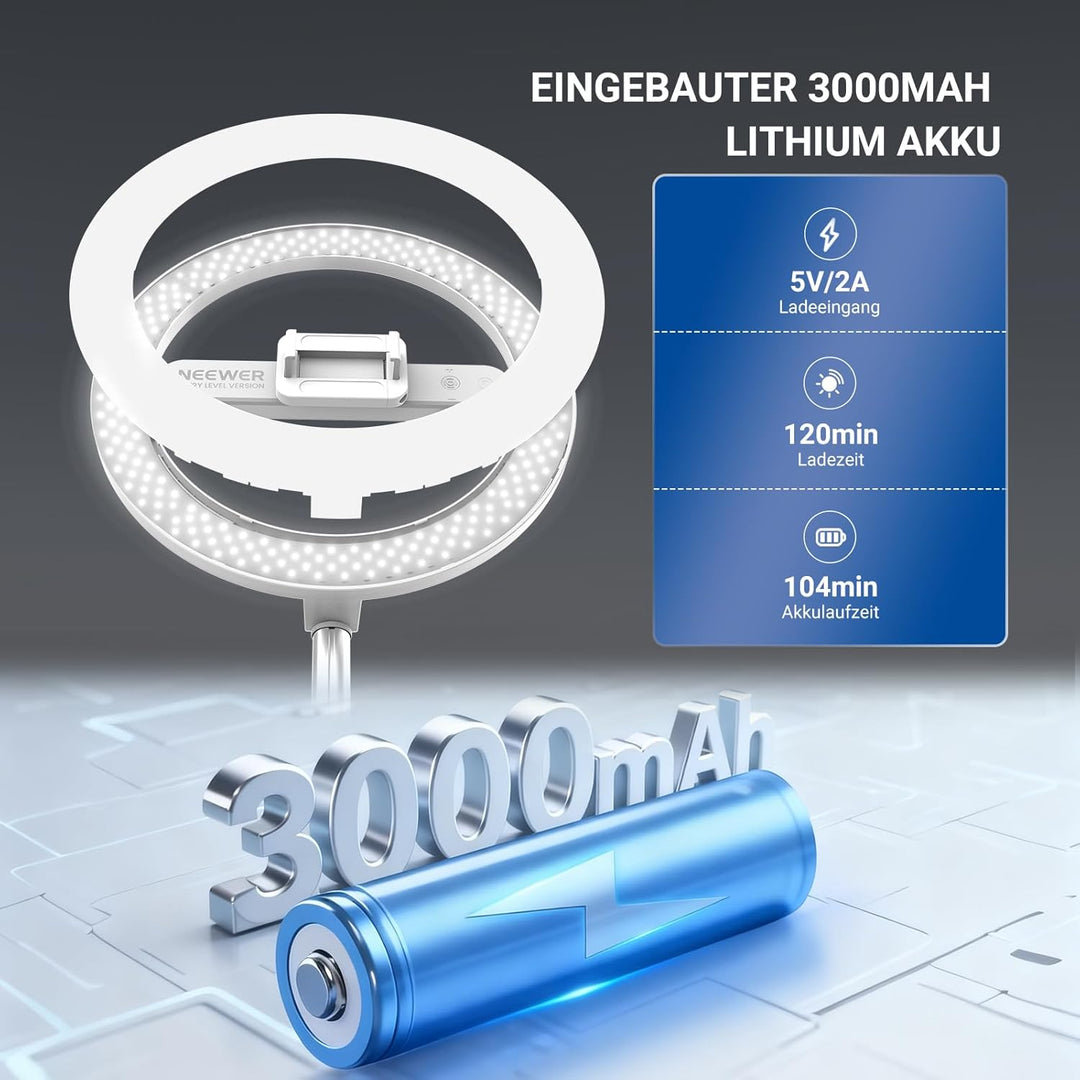 NEEWER Entry Level Version 10" 7W LED Selfie Ringlicht mit Tischständer/Phone Holder/3 Modi CRI85+ 3