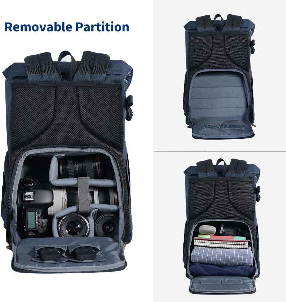 K&F Concept Kamerarucksack Rolltop Fotorucksack Wasserdicht für Spiegelreflexkamera Canon Nikon Sony