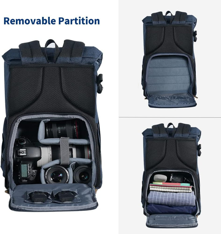 K&F Concept Kamerarucksack Rolltop Fotorucksack Wasserdicht für Spiegelreflexkamera Canon Nikon Sony