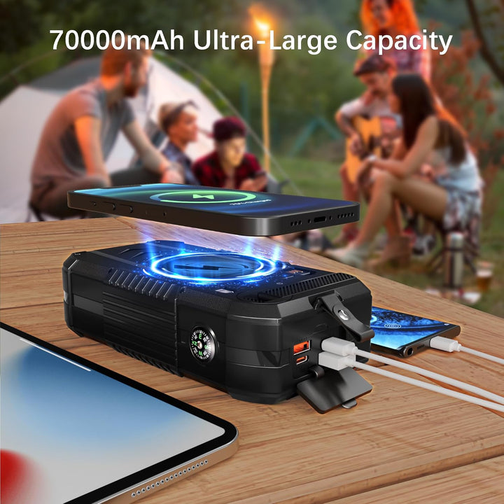 56800mAh Solar Wireless Power Bank, tragbares Ladegerät 30W Schnelles Ladegerät 6 Ausgänge & 4 Eingä