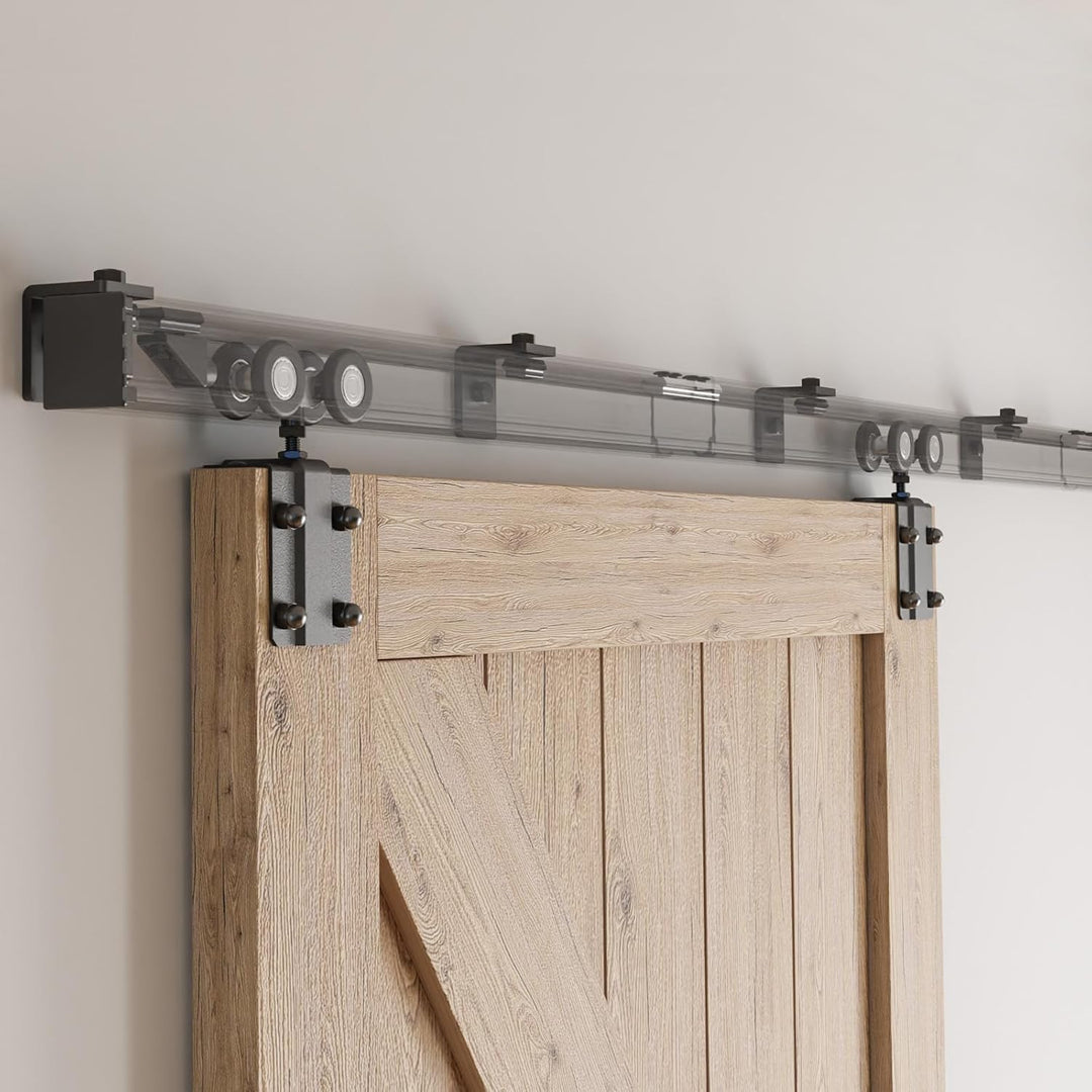 TSMST 6.6FT/200CM Kastenschiene Schiebetürsystem Komplett-Set Aluminiumlegierung Wandhalterung,Schie