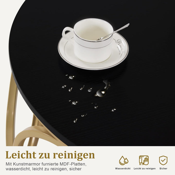 M MCombo Couchtisch Rund Holz, Modern Sofatisch Schwarz-Gold, Klein Kaffeetisch Metallgestell, Beist