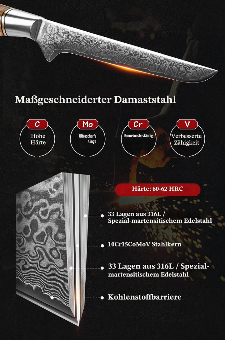 HEZHEN Ausbeinmesser,15.5cm-Filiermesser Profi Kochmesser mit scharfer Klinge Metzgermesser Ausbeine