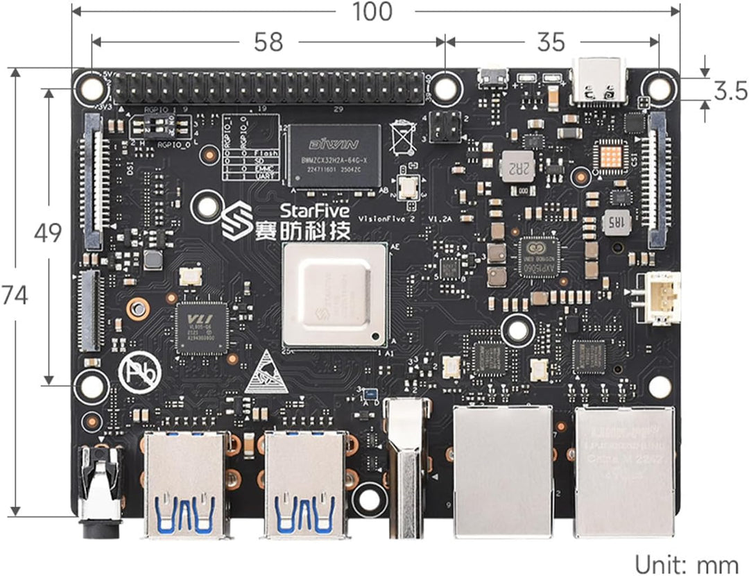 youyeetoo VisionFive2 v1.3B RISC-V Single Board Computer, Quad Core, 8GB mit WiFi Dongle, StarFive J