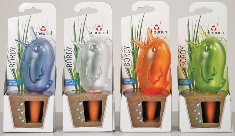 Scheurich Wasserspender Bördy M | 4er Set Lila/Grün/Transparent/Orange | 220 ml Füllmenge | Bewässer