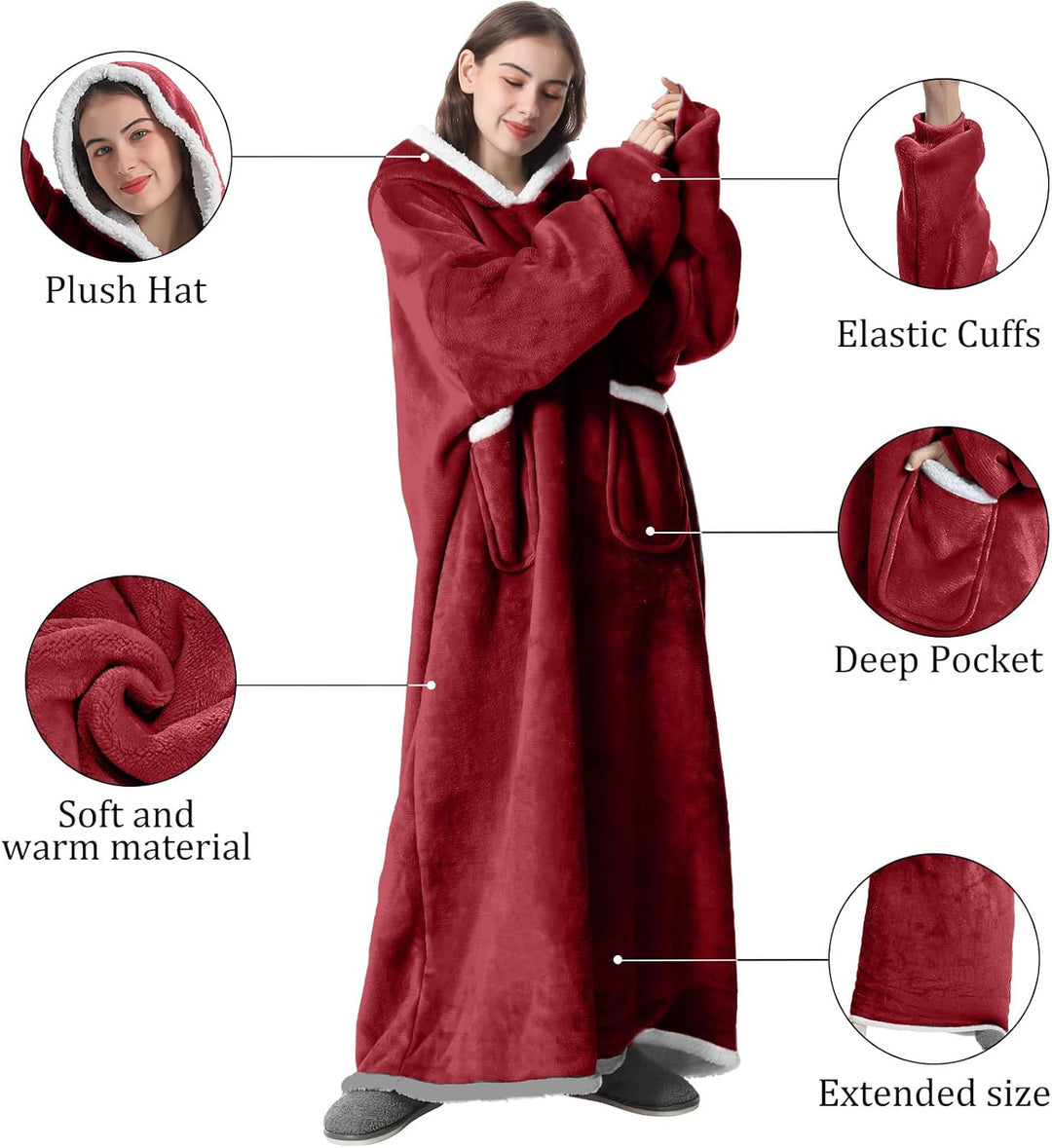 Decke mit Ärmeln und Kapuze Hoodie Decke Erwachsene Ärmeldecke Weich Warm Kuscheldecke mit Ärmeln (R