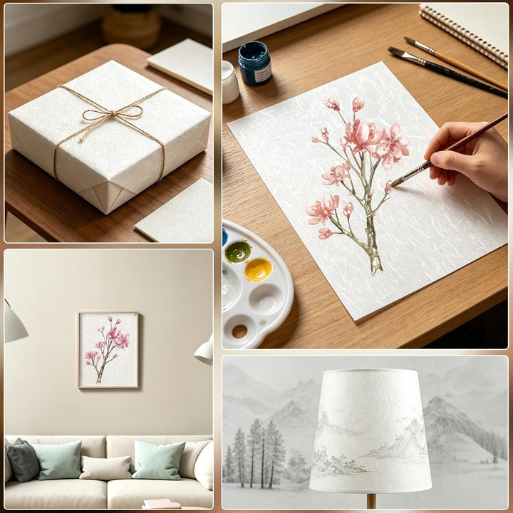 TSKDKIT Natürliches Maulbeerpapier, 100 Blatt A4 21 x 29,7 cm Halbtransparent Naturfaser Reispapier,