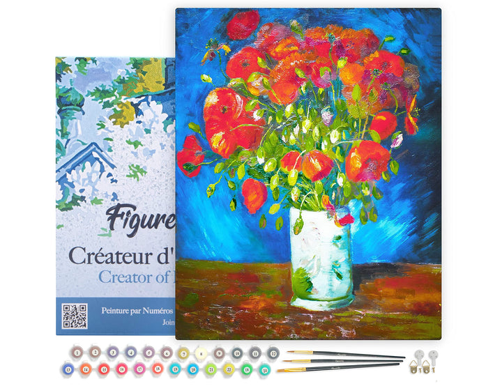 Figured'Art Malen Nach Zahlen Erwachsene Mit Rahmen Vase mit rotem Klatschmohn - Van Gogh - Paint by