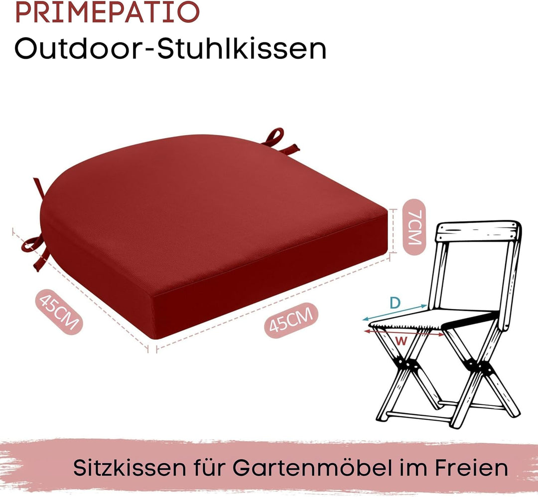 Sitzkissen Outdoor 45x45, 2er Set Wasserdicht mit Bändern | Wasserdichtes Stuhlkissen für Gartenmöbe
