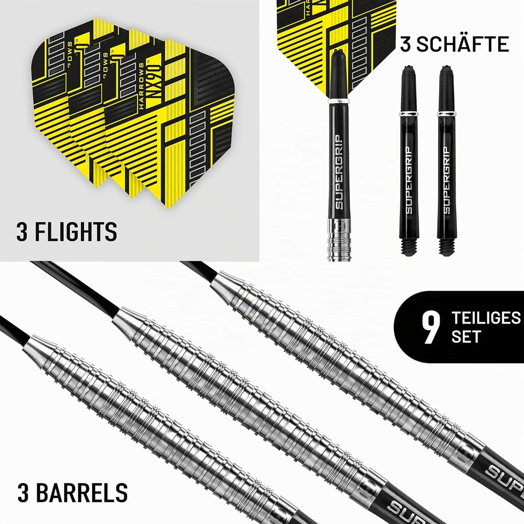 Harrows Steel Darts NX90 90% Tungsten Steeltip Dart Steeldart Hochwertiger Tungsten Dart 24 Gramm, 2