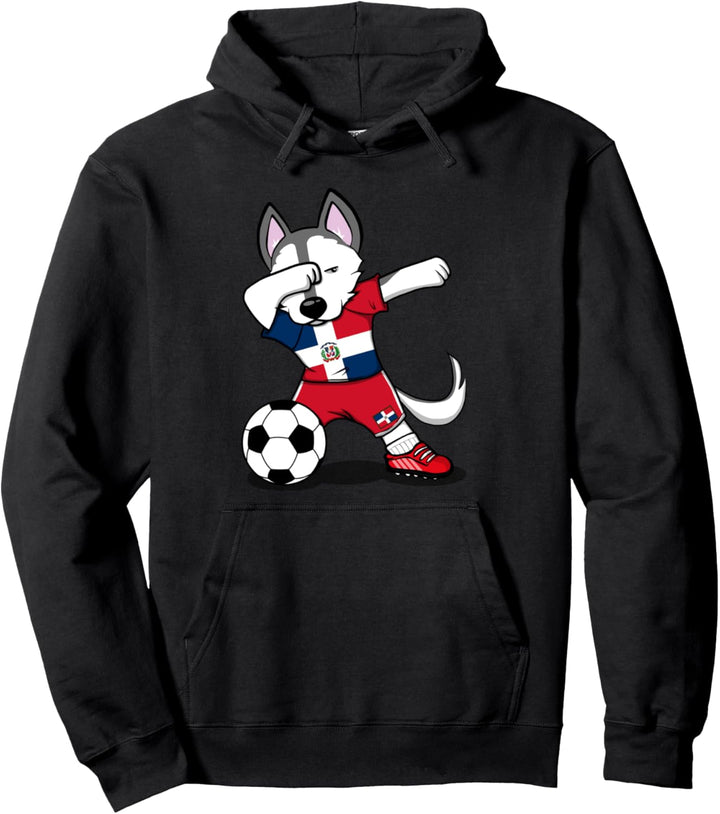 Tupfen Husky Dominikanische Republik Fussball Flagge Pullover Hoodie