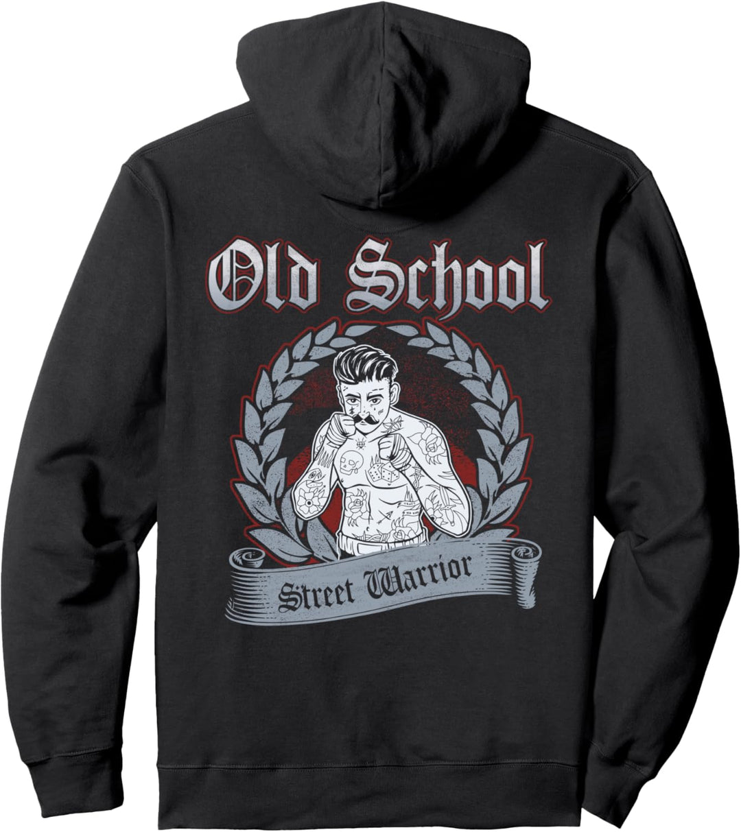 Alte Schule "Old School Street Warrior" Hooligan Rückendruck Pullover Hoodie