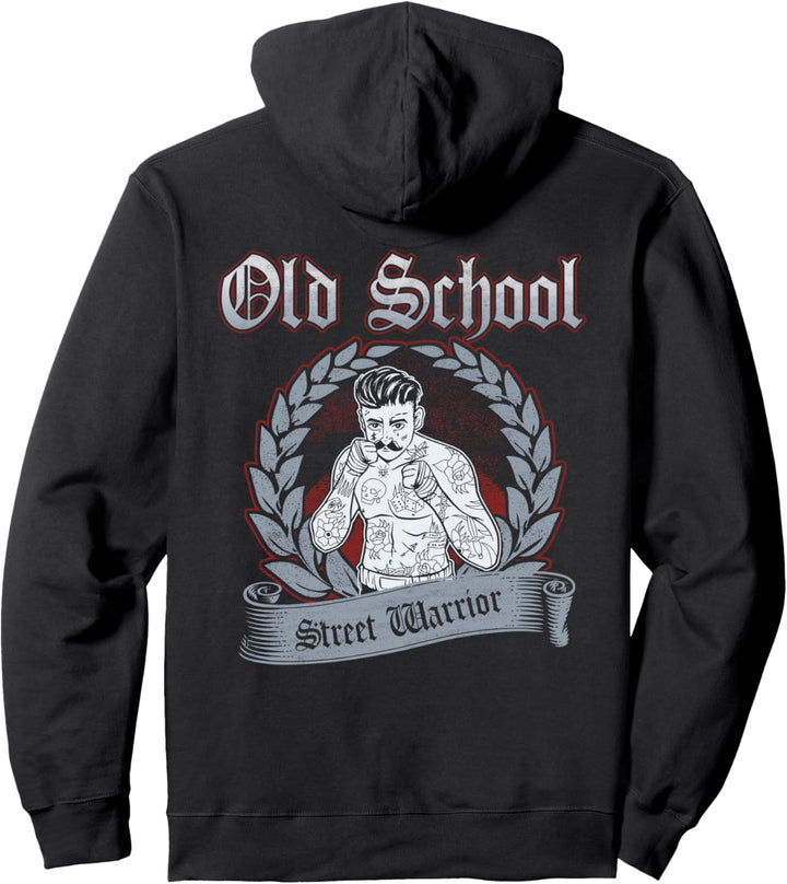 Alte Schule "Old School Street Warrior" Hooligan Rückendruck Pullover Hoodie