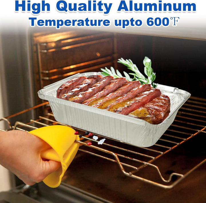 MIVIDE 50 Stück Grill Aluschalen mit Deckel, 1000ml Alu Grillschalen, Einwegschalen aus Aluminium fü