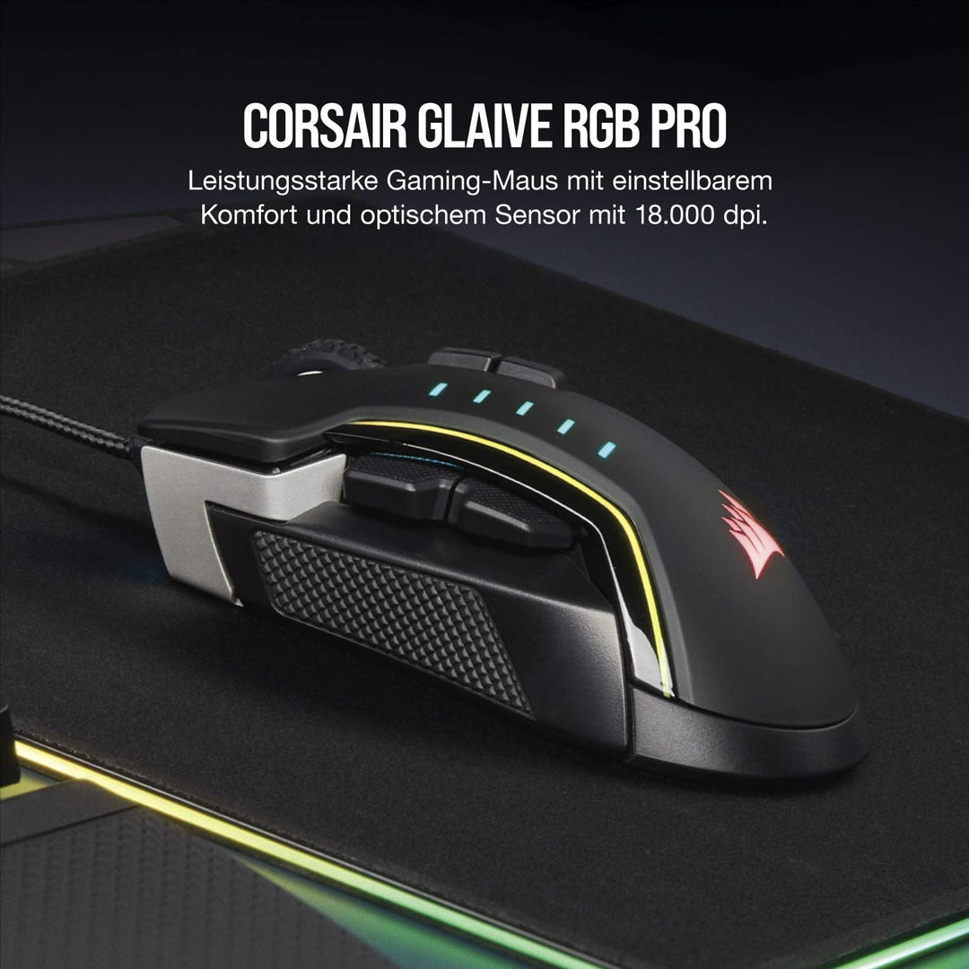 Corsair Glaive PRO RGB Komfortable FPS/MOBA Optisch Gaming Maus (18.000 DPI Optisch Sensor, Austausc
