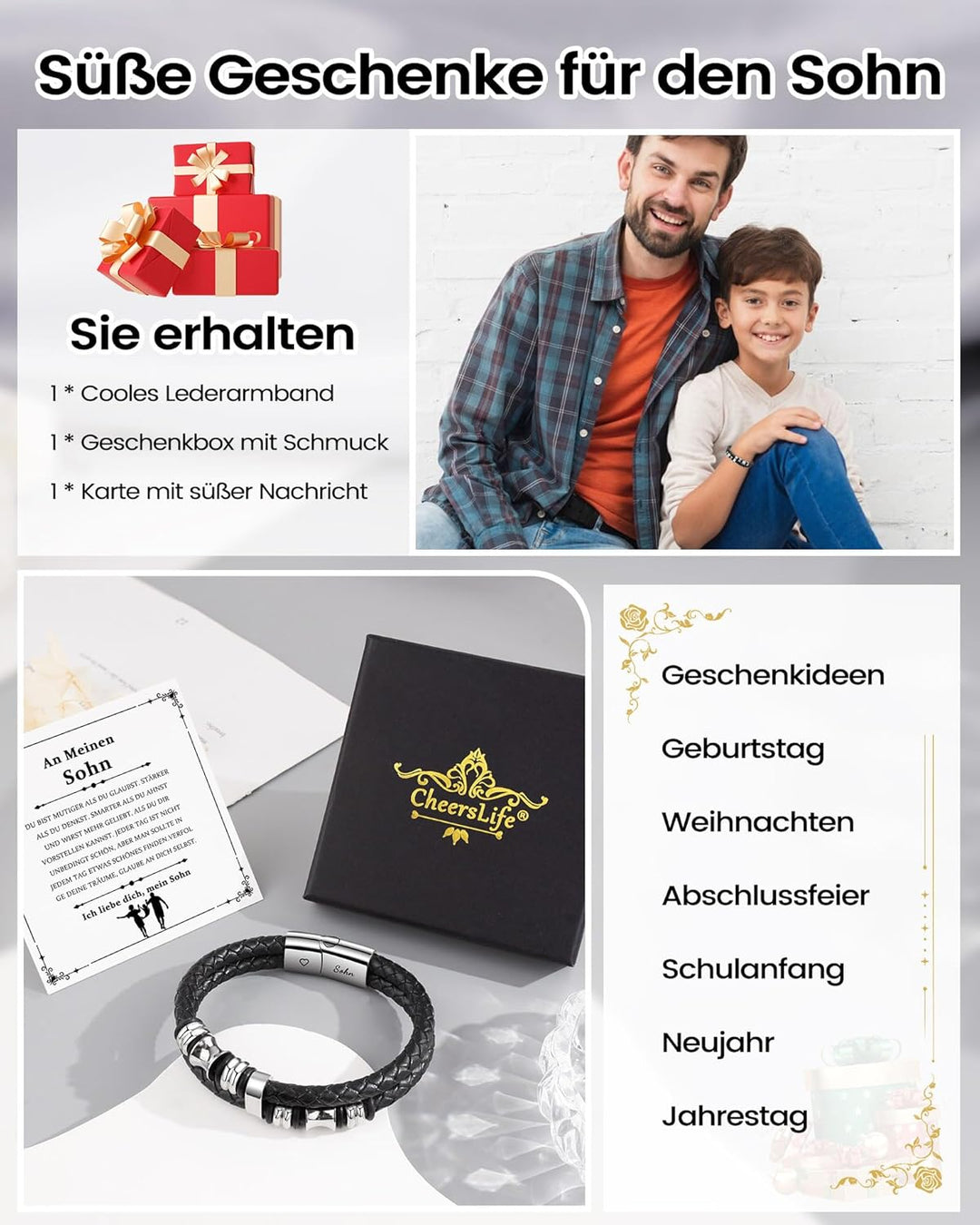 CheersLife An Meinen Sohn Armband Sohn Geschenk von Mama Papa Geburtstagsgeschenk 18. Geburtstag Jun
