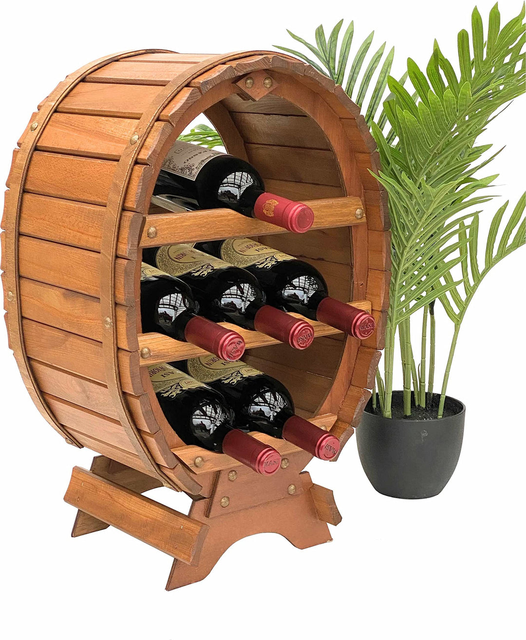 DanDiBo Weinregal Holz Weinfass für 6 Flaschen Braun gebeizt Bar Flaschenständer Fass Flaschenhalter