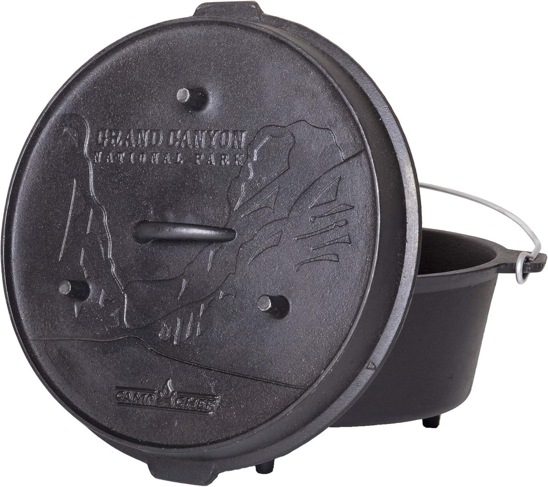 Camp Chef Schmortopf aus Gusseisen mit Deckel und Deckelheber, 35,6 cm, DO14