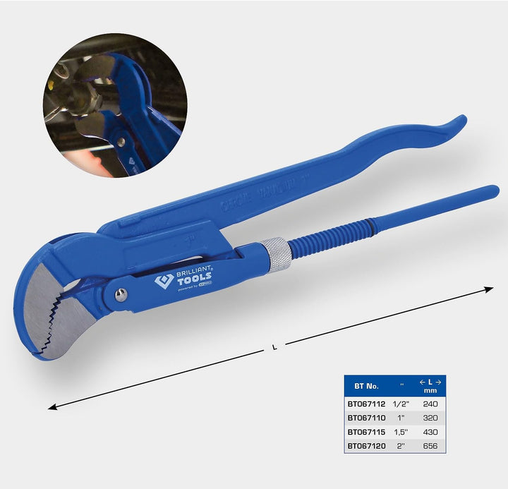 BRILLIANT TOOLS BT067120 Eckrohrzange 2", 45° gewinkelt [Powered by KS TOOLS], 2"