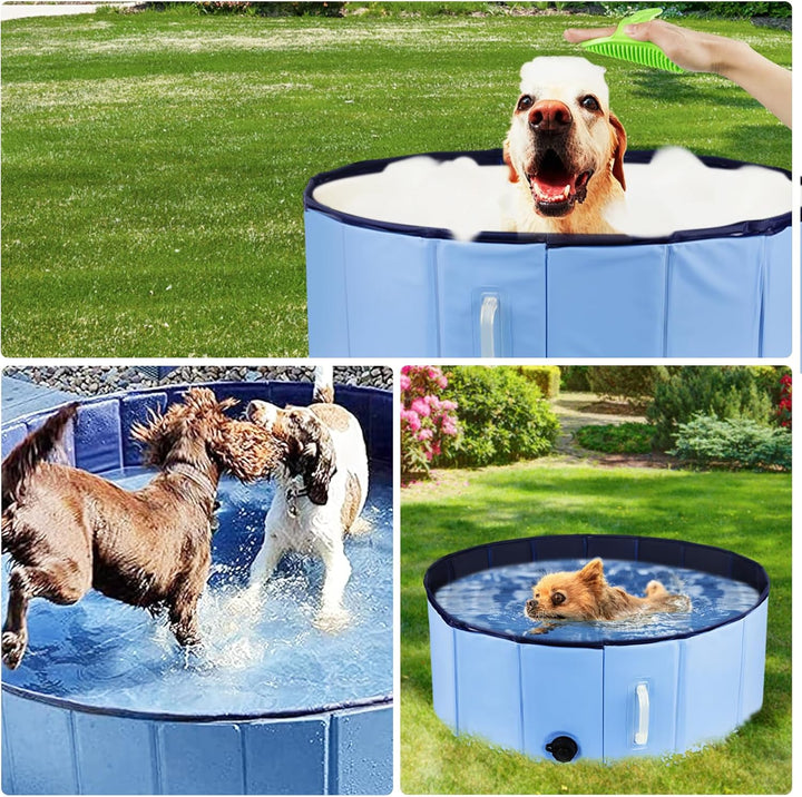 DEWEL Hundepool, Faltbar Hundepool für Grosse Hunde, Planschbecken für Hunde, mit Haltegriff & Hunde