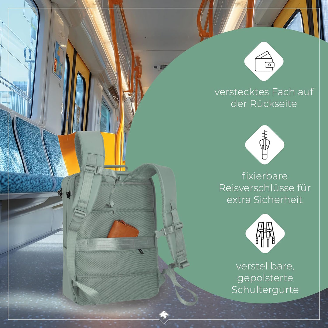Travelite Handgepäck Rucksack, Laptop Rucksack 15,6 Zoll, WORKFLOW Reiserucksack aus recyceltem Mate