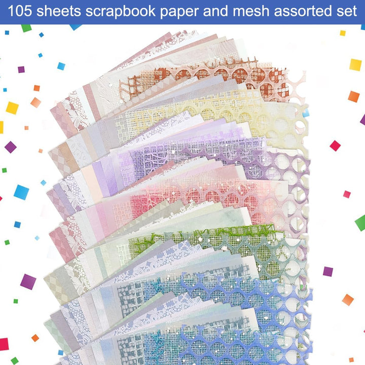 105 Blatt Scrapbook Papier Dekoratives Strukturpapier FineGood Mesh Stoff Sortiertes Set Bastelpapie