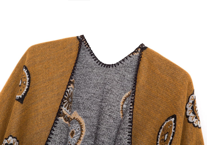 EXCHIC Damen Warm Offene Front Strick Schals und Wraps Floral Elegante Cardigans Poncho Cape Coat Ma