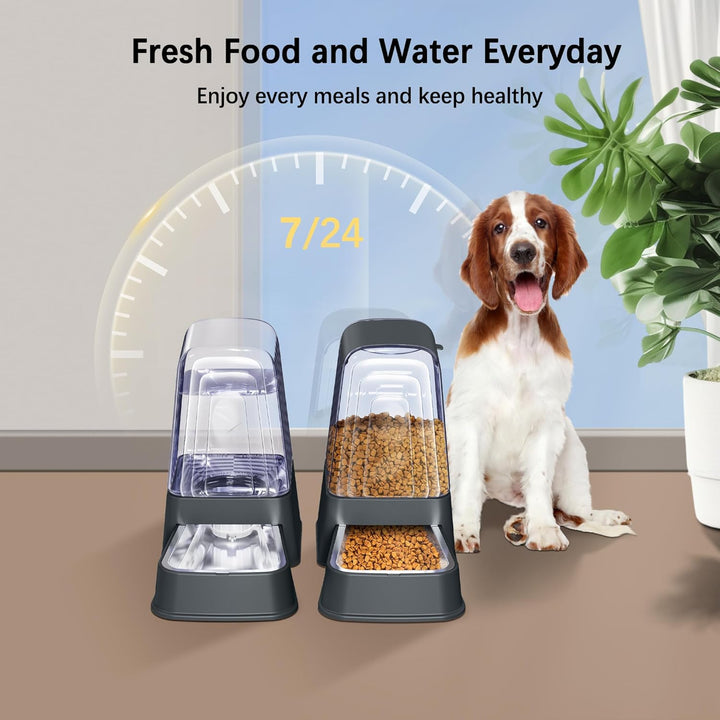 Hipidog Automatisches Futter- und Wasserspender-Set für Hunde und Katzen, mit Edelstahlnäpfen, Schwe