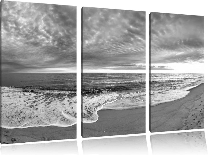 Pixxprint Strandufer Kunst B&W 3-Teiler Leinwandbild 120x80 Bild auf Leinwand