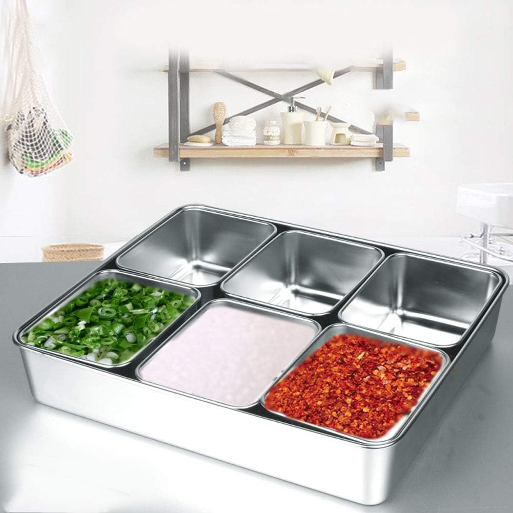 Haofy Edelstahl-Gewürzbox, Gewürzvorratsbehälter mit 6 Gittern, Gewürzglasbehälter-Set mit Löffeln K