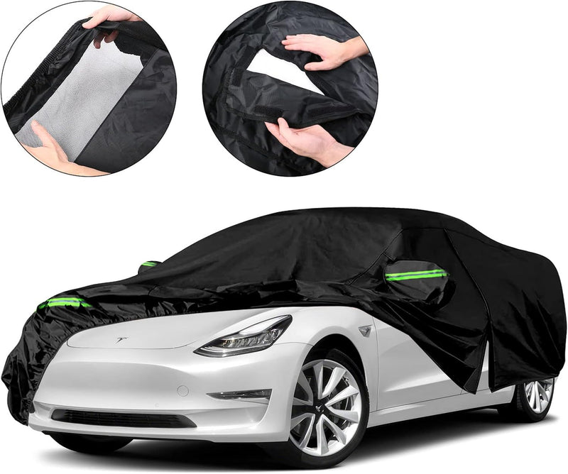 Autoabdeckung Wasserdicht für Tesla Model 3 2017–2022, Atmungsaktiv Vollgarage Abdeckplane für Regen