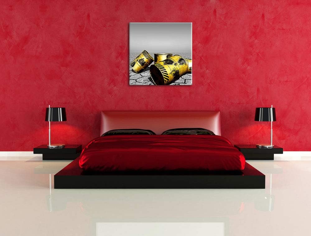 Pixxprint Atomfässer in Wüste als Leinwandbild/Grösse: 70x70 cm/Wandbild/Kunstdruck/fertig bespannt,