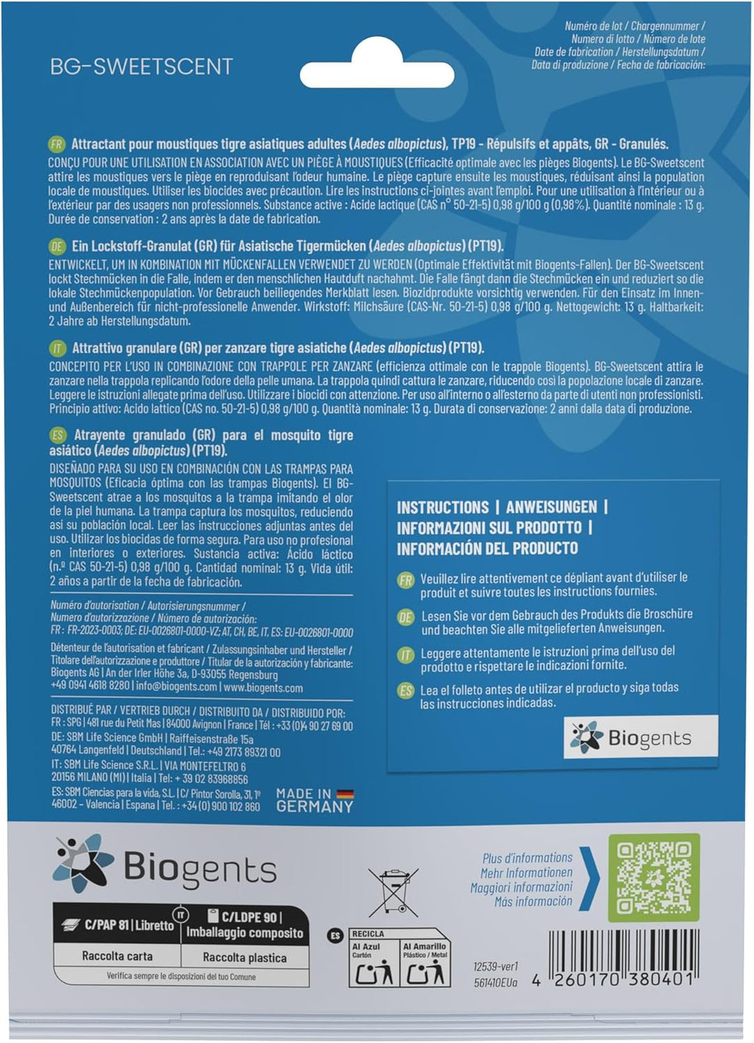 Biogents-Sweetscent Lockstoff (6 Monate Nachfüllpackung) 1 Stück Einzigartig, Einzigartig