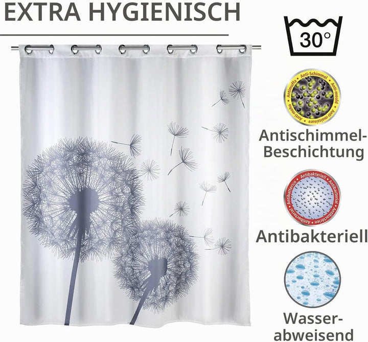 WENKO Anti-Schimmel Duschvorhang Astera Flex, Textil-Vorhang mit Antischimmel Effekt, grosse integri