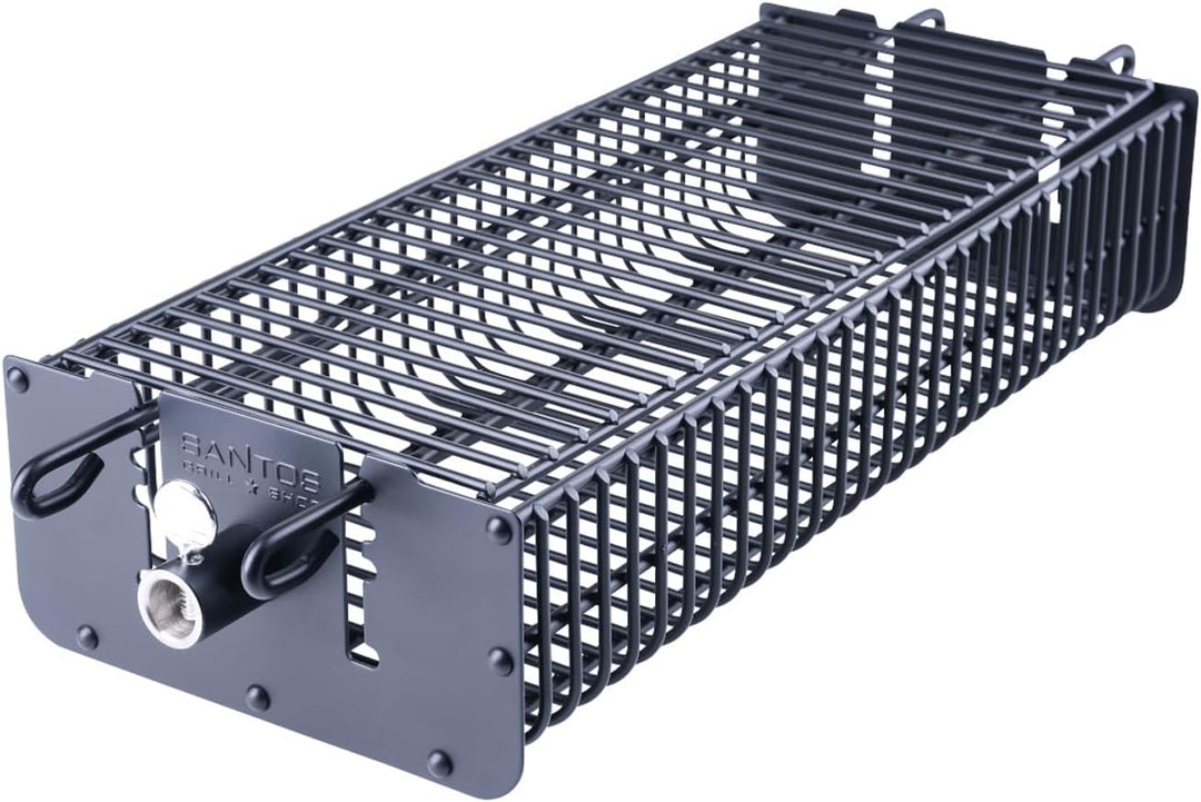 SANTOS Drehspiess-Korb für Drehspiesse (⌀ max. 11mm) - Grillkorb eckig - Grillzubehör - Fleisch, Fis