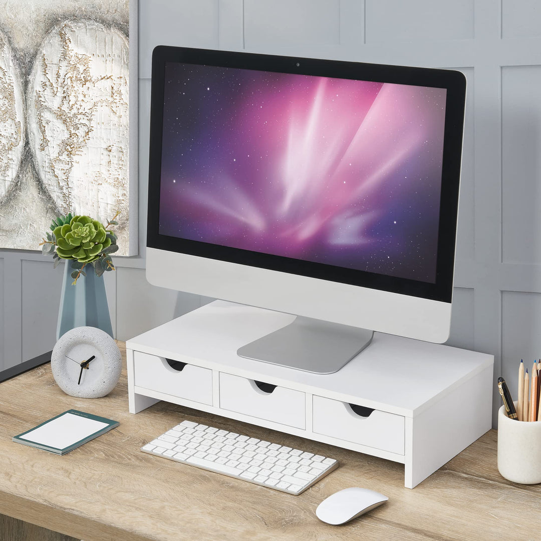[en.casa] Monitorständer Ruovesi mit 3 Schubladen Monitorerhöhung für Laptop Bildschirme Unterbau bi